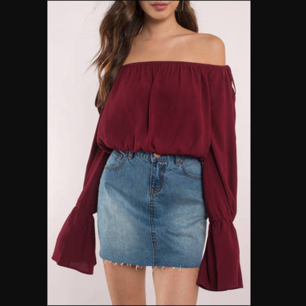 TOBI Naomi Wine Off Shoulder Blouse - maroon